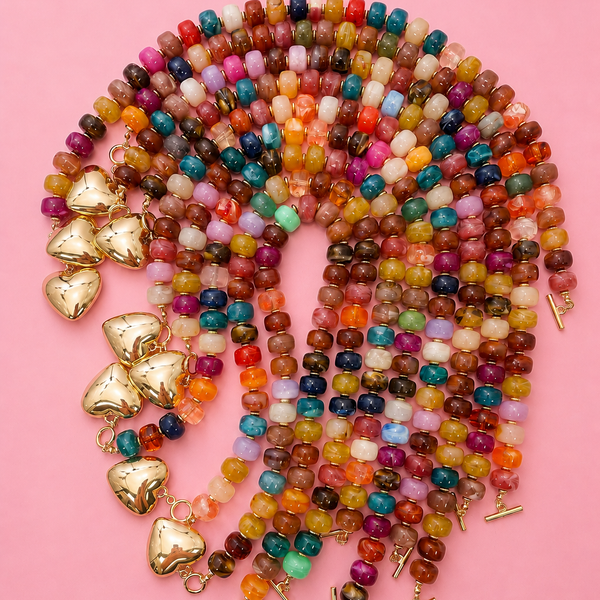 MULTI BEADED HEART CHARM TOGGLE NECKLACE |Multi