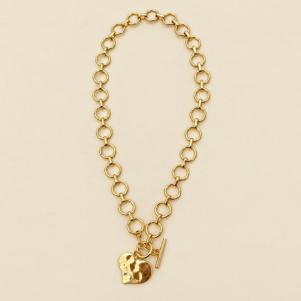 NOTABLE HAMMERED HEART FRONT TOGGLE NECKLACE: Silver