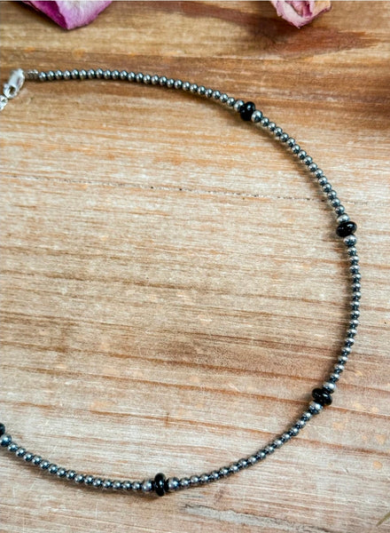 Sterling Silver Pearl & Black Onyx Necklace – 15