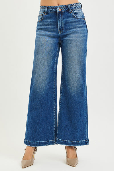 HIGH RISE WIDE JEANS WITH WAISTBAND SEAM DETAIL