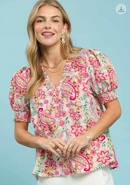 Mix Paisley Floral Top - Pink Mix