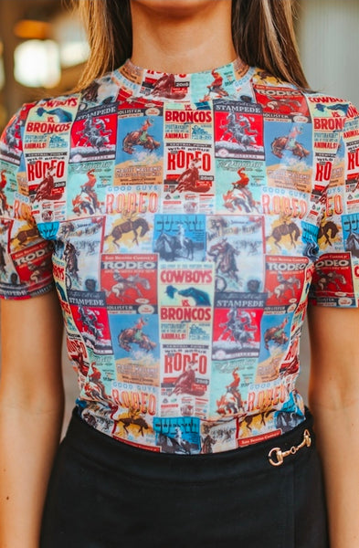 Rodeo Collage Short Sleeve Mesh Top