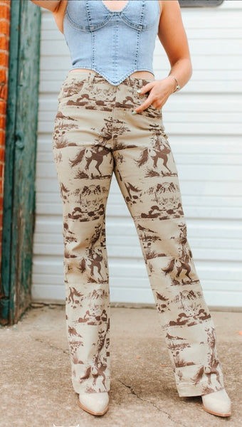 Beige Desert Printed High Rise Trouser Jeans (32in Inseam)