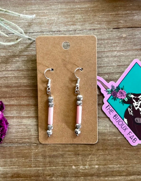 Pink shell dangle earrings - summer small earrings