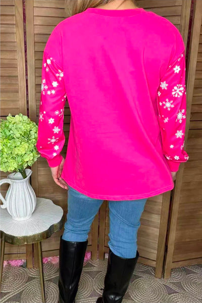Glitter Christmas Santa Snowflake Prints Long Sleeve