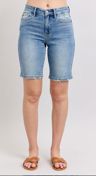 JB Hi Waist Vintage Washed Bermuda Shorts