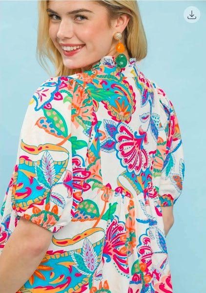 Paisley Print Babydoll Top - Cream Mix