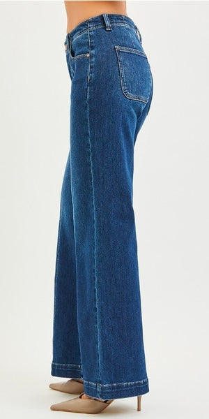 Mid-rise Wide Leg Jeans w/ Front Seam Detail (tummy control)