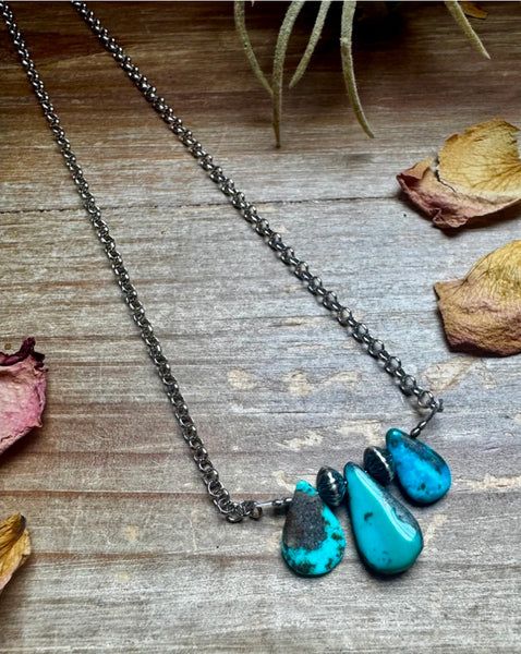 16 inch Blue turquoise and sterling silver pearl