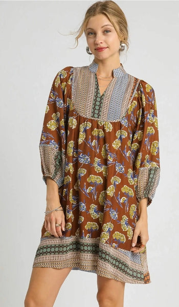 Boarder Print Tunic Dress - Sepia