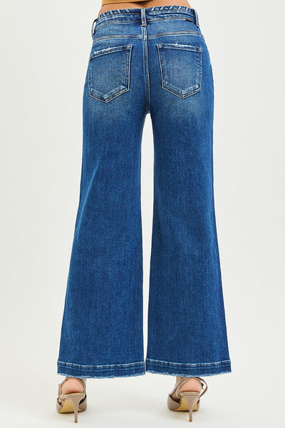 HIGH RISE WIDE JEANS WITH WAISTBAND SEAM DETAIL