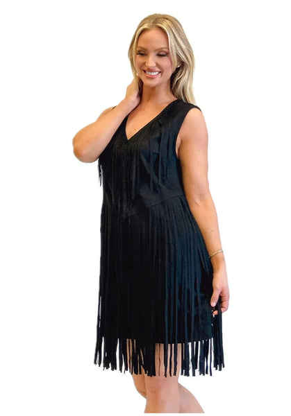 Black Suede Fringe Dress
