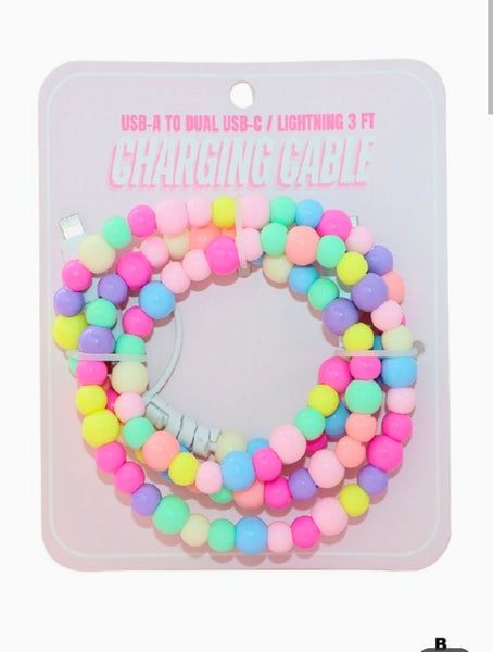 TIk Tok Beaded Dual USB Fast Charging Cable - Multiple Colors