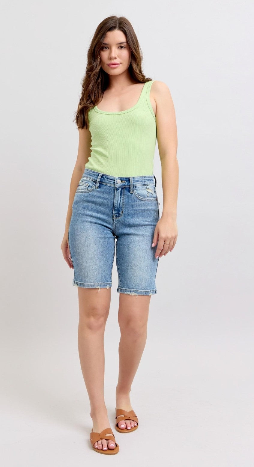 JB Hi Waist Vintage Washed Bermuda Shorts