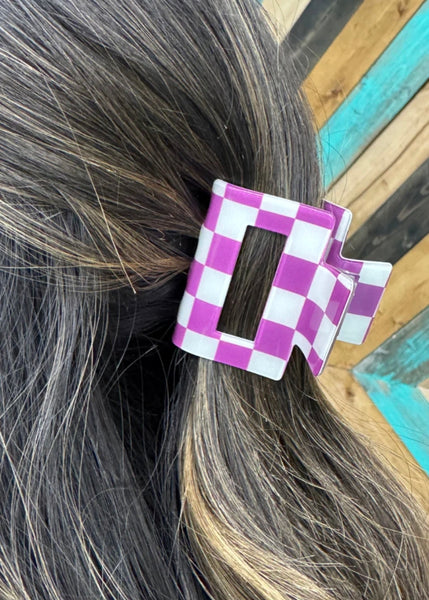 Mini Checked Funky Purple Clip