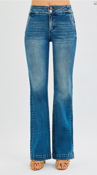 Tummy Control High Rise Bootcut  Double Button Jeans