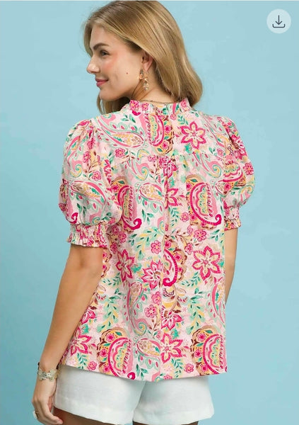 Mix Paisley Floral Top - Pink Mix
