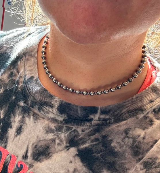 14 inch 6 mm and 3 mm Sterling Silver Pearls choker necklace