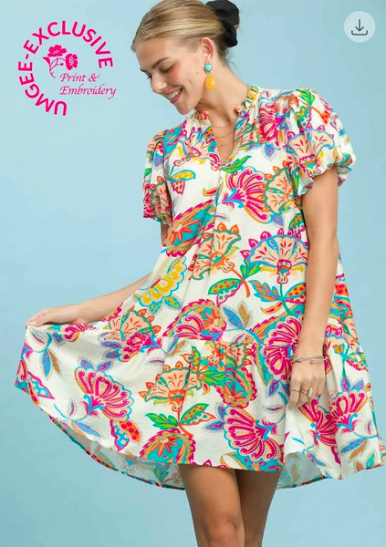 Multicolor Paisley Floral Print Dress - Cream Mix