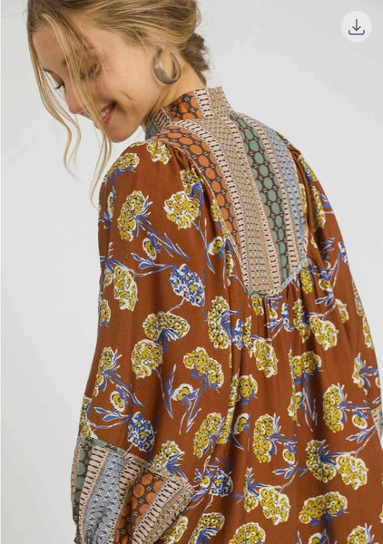 Boarder Print Tunic Dress - Sepia