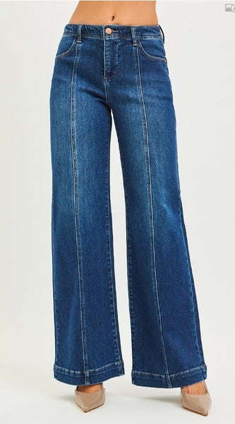 Mid-rise Wide Leg Jeans w/ Front Seam Detail (tummy control)