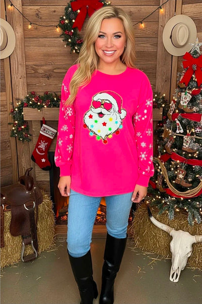 Glitter Christmas Santa Snowflake Prints Long Sleeve
