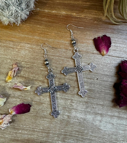 Cross earrings with 6 mm sterling silvers pearls