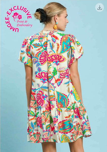 Multicolor Paisley Floral Print Dress - Cream Mix