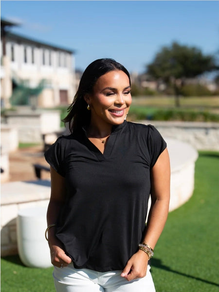 The Nicole Vneck Top - Black