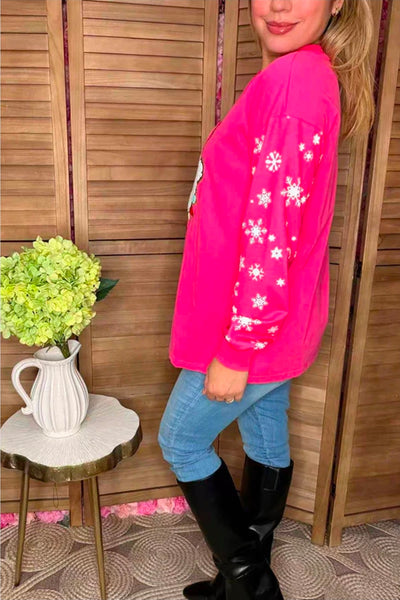 Glitter Christmas Santa Snowflake Prints Long Sleeve
