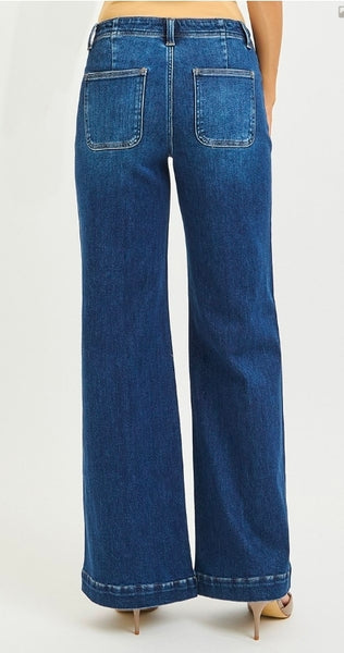 Mid-rise Wide Leg Jeans w/ Front Seam Detail (tummy control)