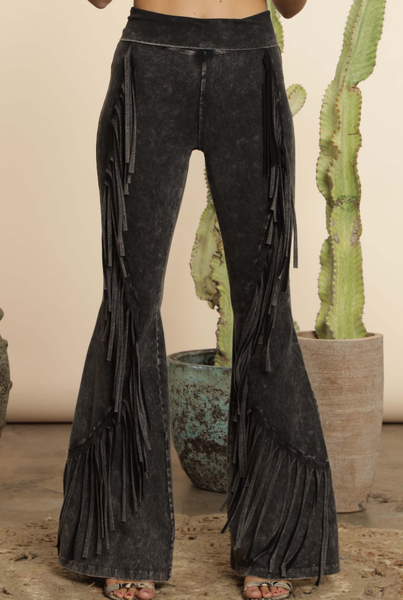 Mineral Dyed Fringe Pants - Black