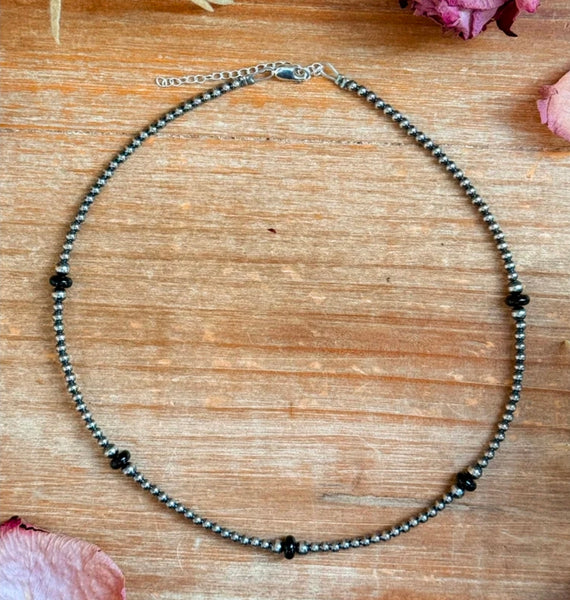 Sterling Silver Pearl & Black Onyx Necklace – 15