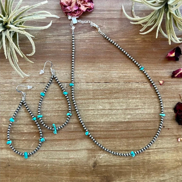 3mm teardrop earrings Sterling Silver Pearls with blue turquoise nuggets