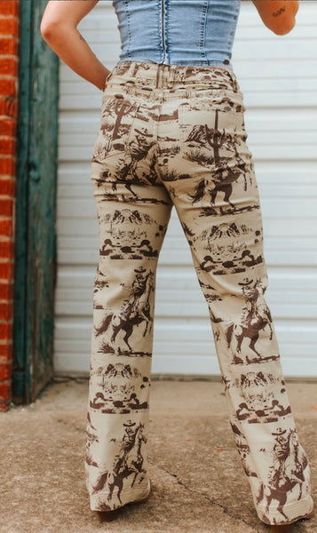Beige Desert Printed High Rise Trouser Jeans (32in Inseam)