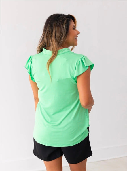 The Nicole Vneck Top  - Lime Green