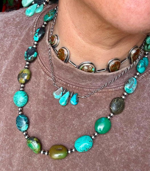 16 inch Blue turquoise and sterling silver pearl