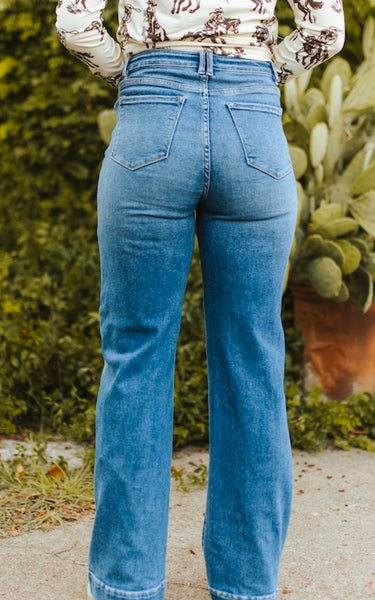 Stone Light Wash High Rise Trouser Jeans (32in Inseam