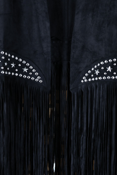 Suede Silver Studded Fringe Vest - Black