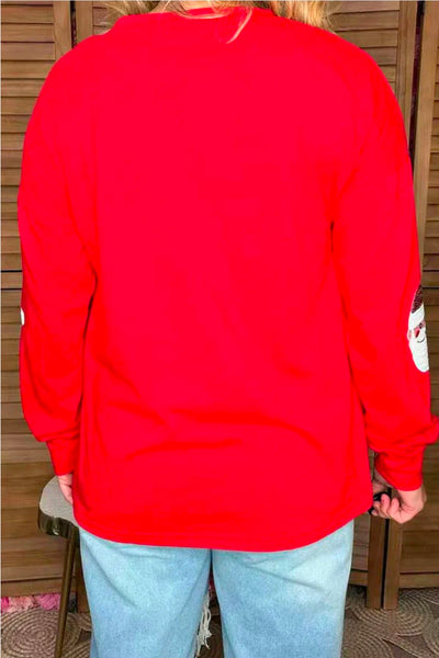 Christmas Sequin Santa Patch Red Long Sleeve
