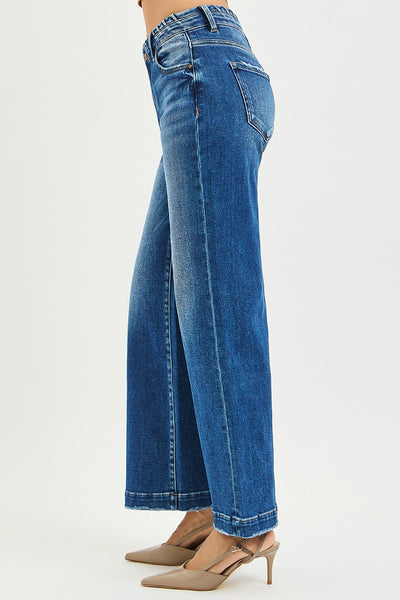 HIGH RISE WIDE JEANS WITH WAISTBAND SEAM DETAIL