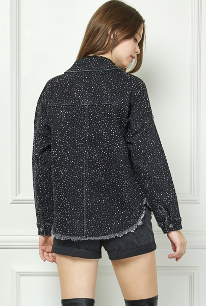 Sparkling Rhinestone Denim Shacket - Black