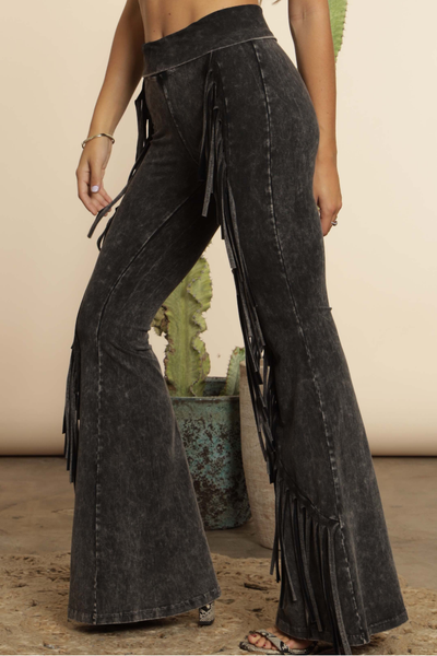 Mineral Dyed Fringe Pants - Black