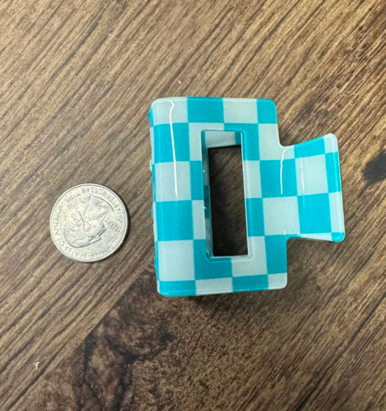 Mini Checked Funky Turquoise Clip