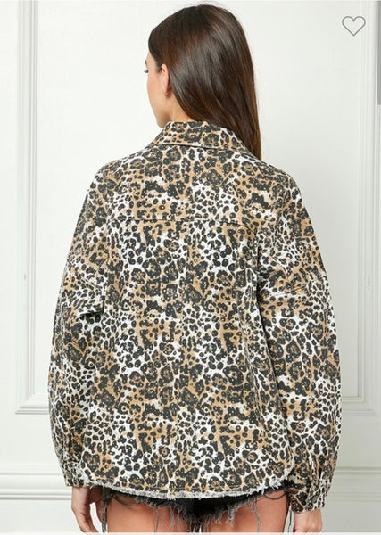 Sparkling Rhinestone Denim Jacket- Leopard