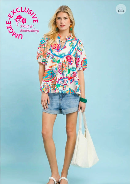 Paisley Print Babydoll Top - Cream Mix