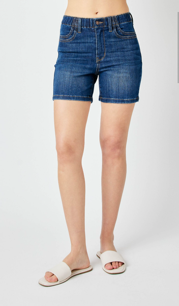 High Waist Elastic Waist Mid - Length Shorts - DK