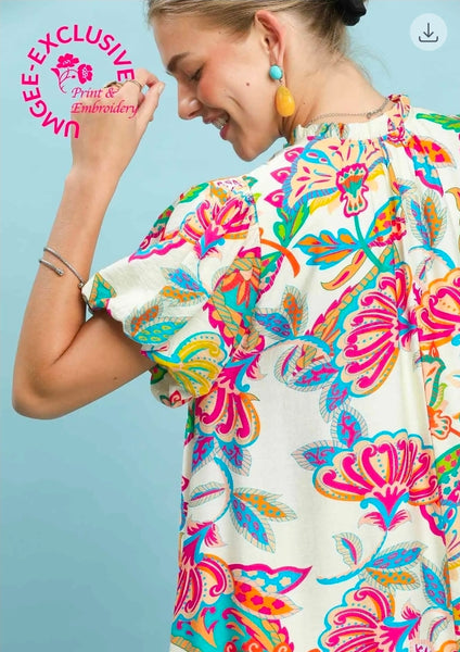 Multicolor Paisley Floral Print Dress - Cream Mix