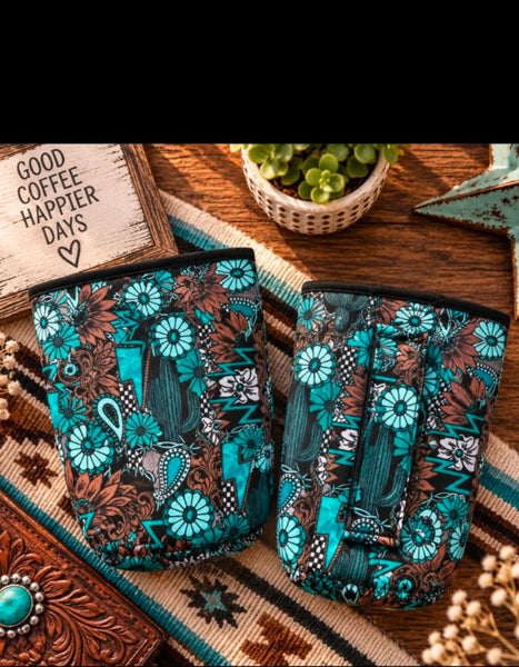 Tattoos in Turquoise Coffee Koozie