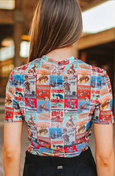 Rodeo Collage Short Sleeve Mesh Top